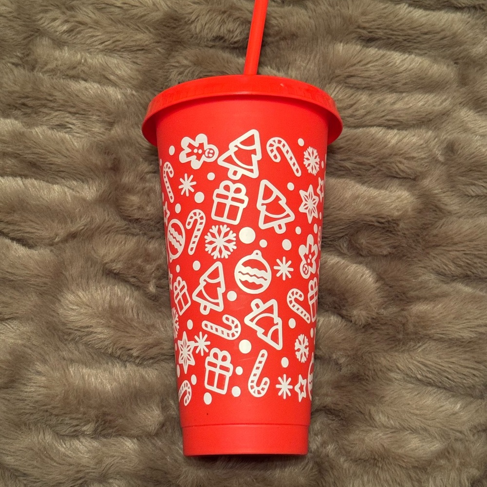 Red Holiday Tumbler with Straw